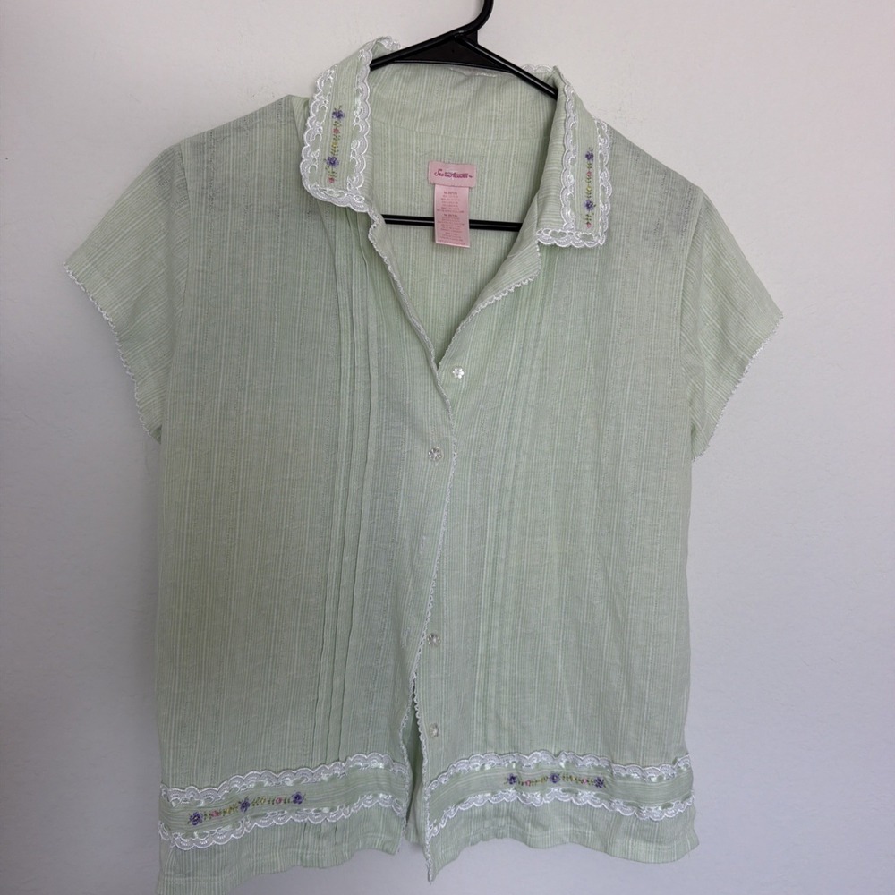 VTG SECRET TREASURES Mint Green Cotton Blend Sleepwear Top Size M